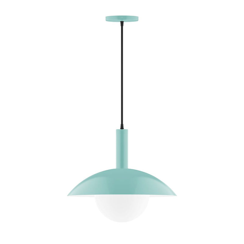 Sea green glass globe pendant with dark stem and hanging canopy