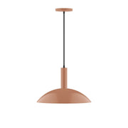 Terracotta dome pendant light with black cord and stem