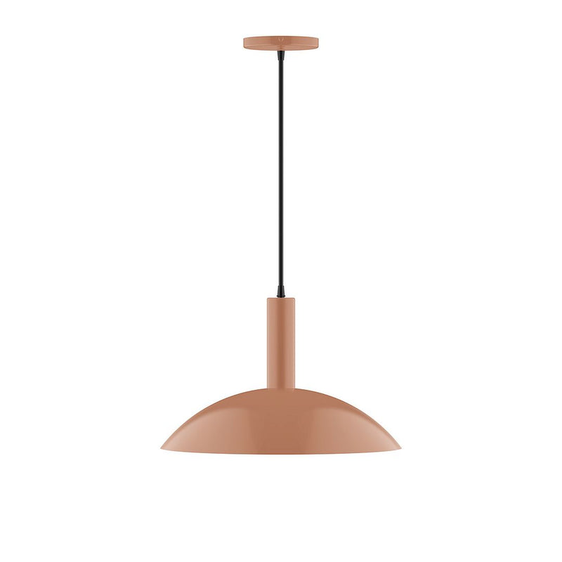 Terracotta dome pendant lamp with black cord and matching cap, 16 in.