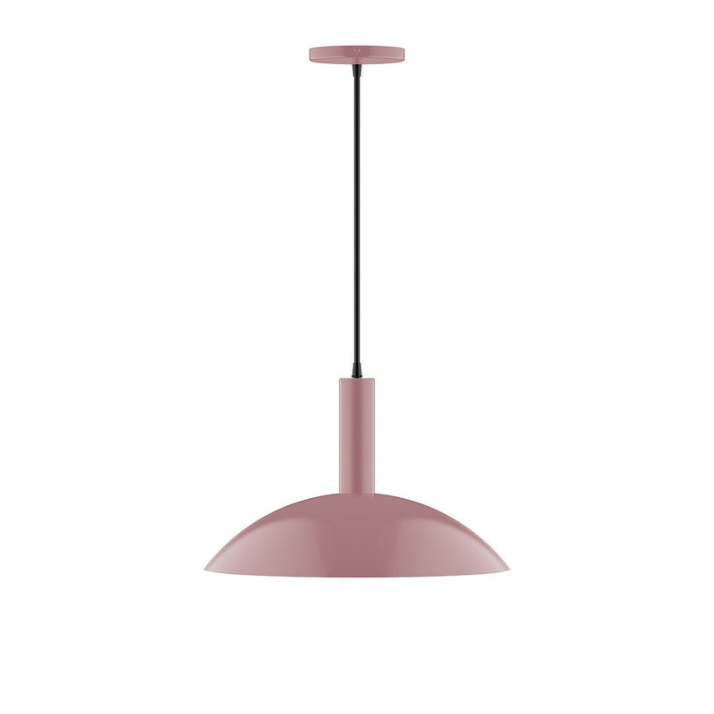 Mauve dome LED pendant with black cord and round canopy