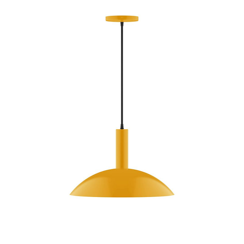 Bright yellow dome pendant with straight black cord, open bottom shade