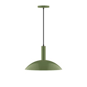 Fern green pendant light with dome shade and straight hanging cord