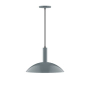 Slate gray pendant lamp with domed shade and black cord, 16 in wide