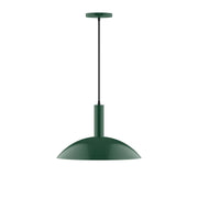 Forest green dome pendant light with straight stem and top mounting cap