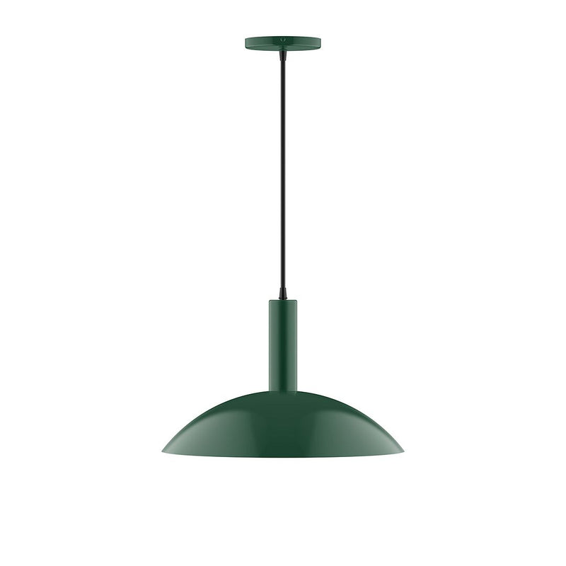 Forest green dome pendant light with straight black cord and ceiling canopy