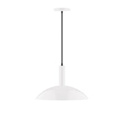 16-inch LED pendant light with white dome shade and black cord