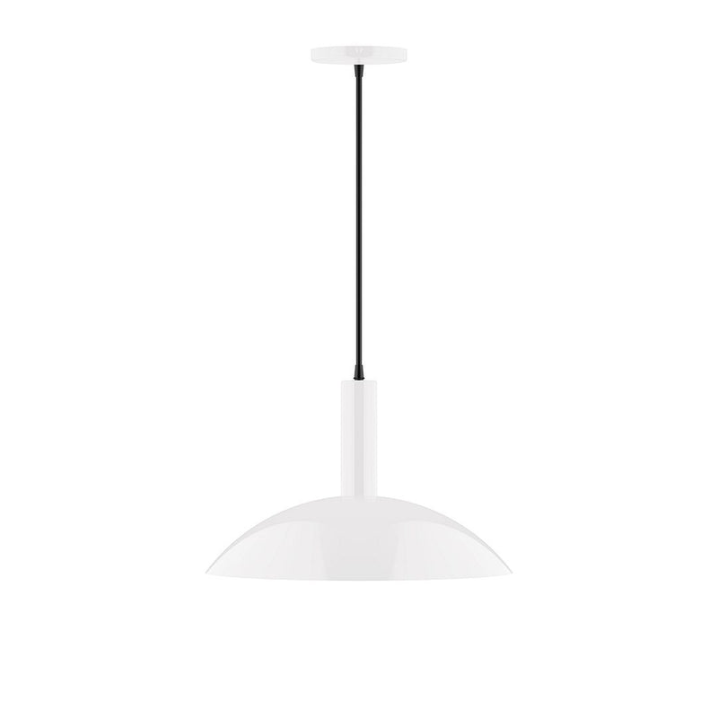 Glow LED pendant light with white dome shade and black cord, 16 in.