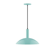 Sea green dome pendant light with black cord and ceiling canopy