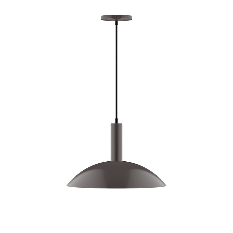 Architectural bronze dome pendant light with black cord and ceiling canopy