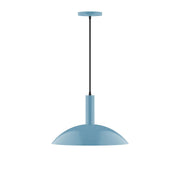 Light blue 16-inch pendant lamp with dome shade and black cord