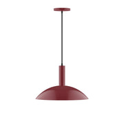 Barn red 16-inch pendant light with wide bell shade and straight hanging cord