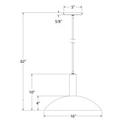 Pendant light size diagram: 16 in globe, 82 in overall height