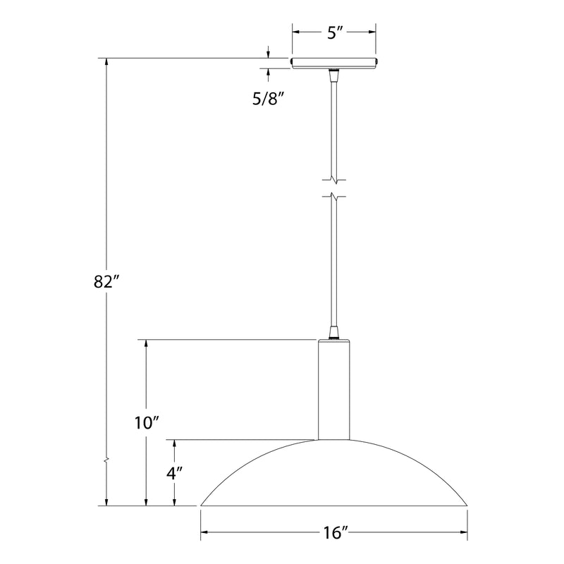 Pendant light size diagram: 16 in globe, 82 in overall height