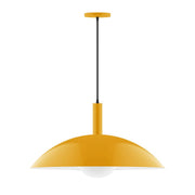 Bright yellow glass globe pendant light with hanging cord and metal ceiling canopy