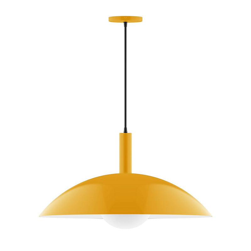 Bright yellow glass globe pendant light with hanging cord and metal ceiling canopy
