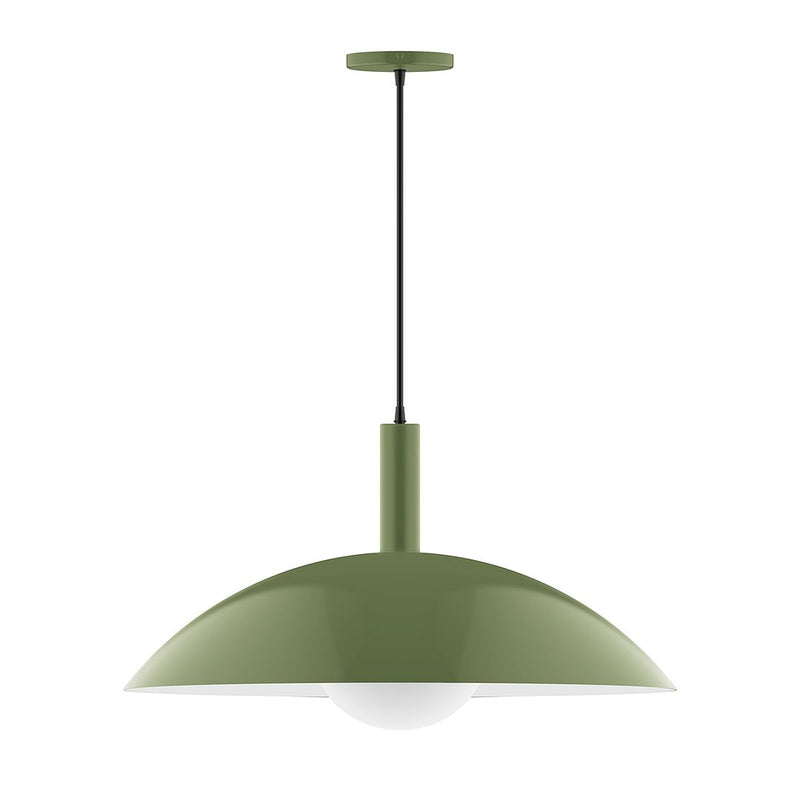 Fern green metal pendant shade with hanging cord and frosted glass globe