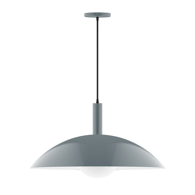 Slate gray dome pendant with glass globe, 24 in hanging length, metal canopy