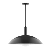 Black pendant light with dome shade and clear glass globe, 24 in length