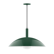 Forest green dome pendant light with dark hanging cord and ceiling canopy