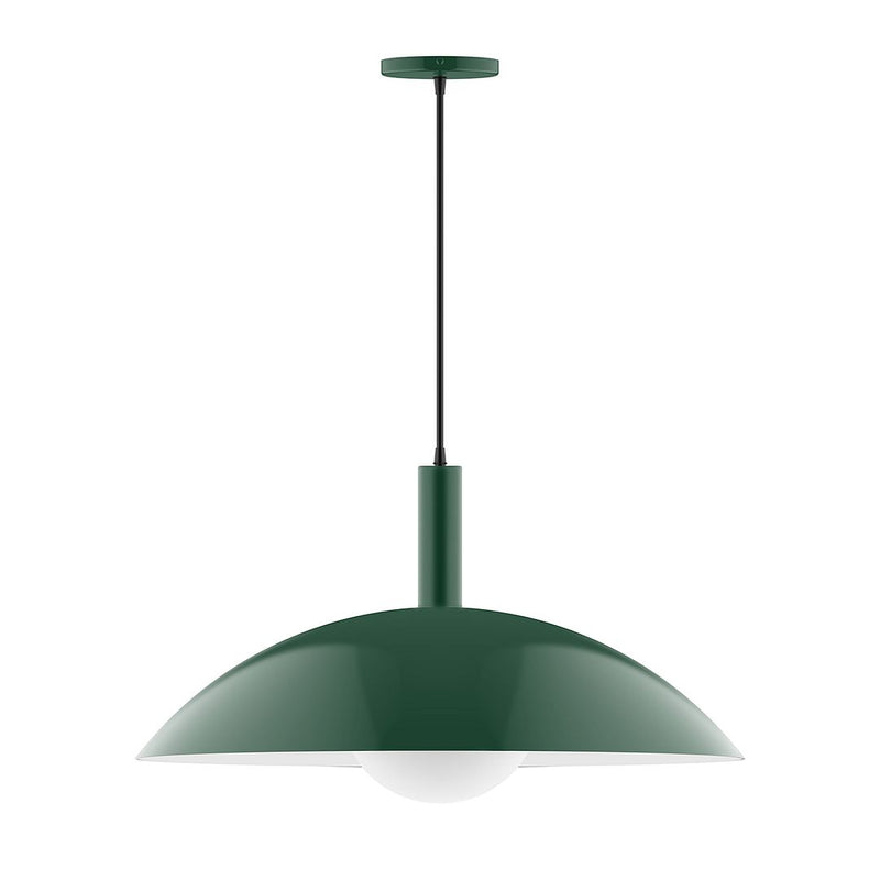 Forest green dome pendant light with dark hanging cord and ceiling canopy