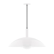 White glass globe pendant light with white stem and dark cord