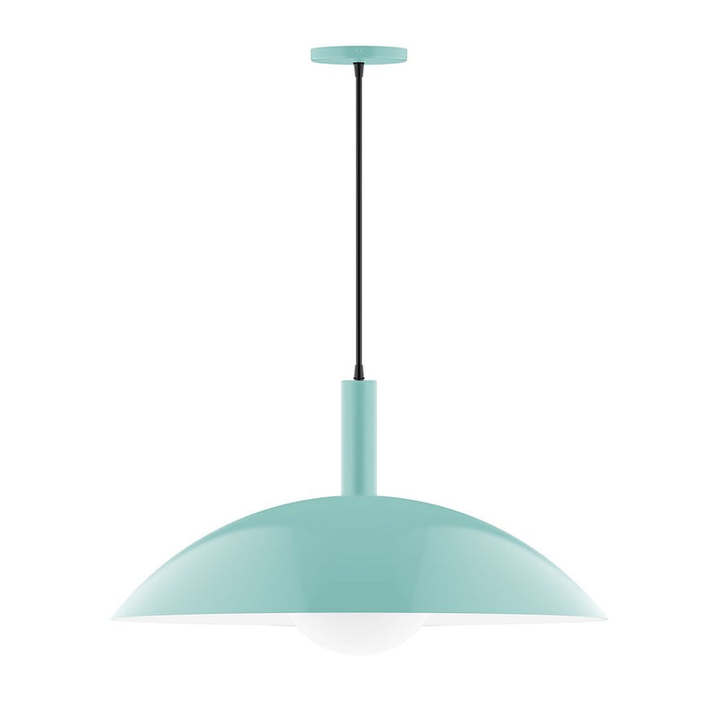 Sea green glass globe pendant with straight cord and ceiling canopy, 24-inch shade