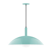 Sea green glass globe pendant light with black cord and flat ceiling canopy
