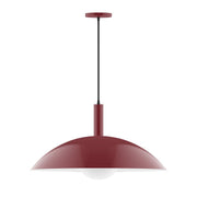 Barn red pendant light with dome shade and hanging cord, 24-inch size
