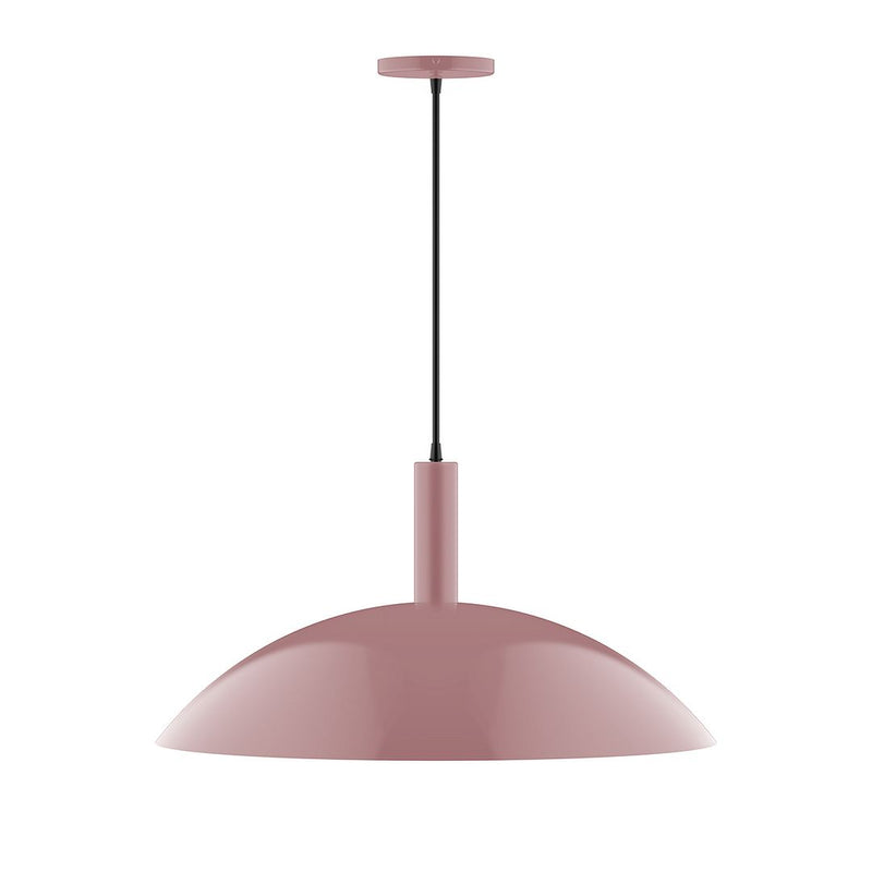 Mauve 24-inch dome pendant light with dark cord and ceiling canopy