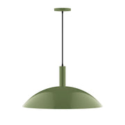 Fern green LED pendant with round dome shade and black hanging cord, 24 in.
