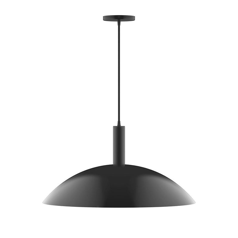 Black LED pendant light with round dome shade and hanging cord