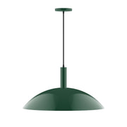Forest green dome LED pendant with straight cord and ceiling cap