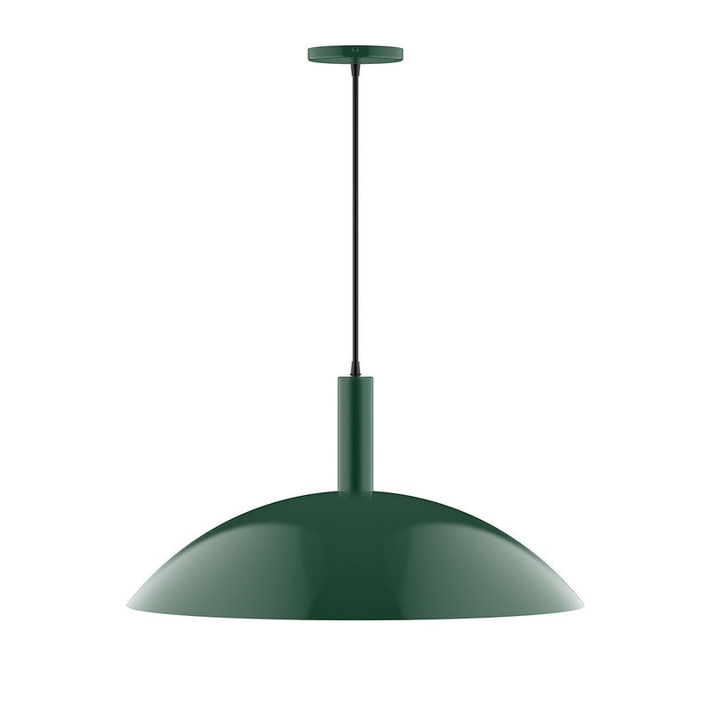 Forest green dome LED pendant with straight cord and ceiling cap