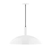 White dome pendant light with black cord and narrow stem