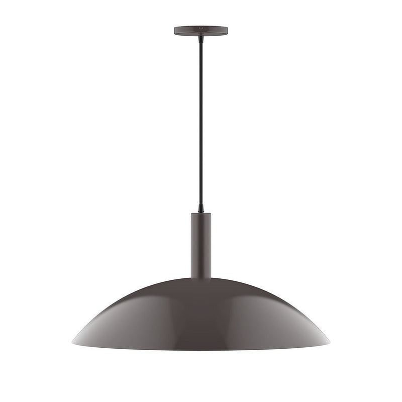 Bronze dome pendant light with dark cord and ceiling canopy, 24-inch width