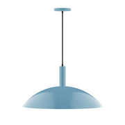 Light blue LED pendant lamp with dome shade and black hanging cord