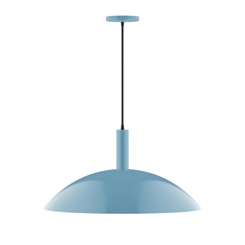 Light blue LED pendant lamp with dome shade and black hanging cord