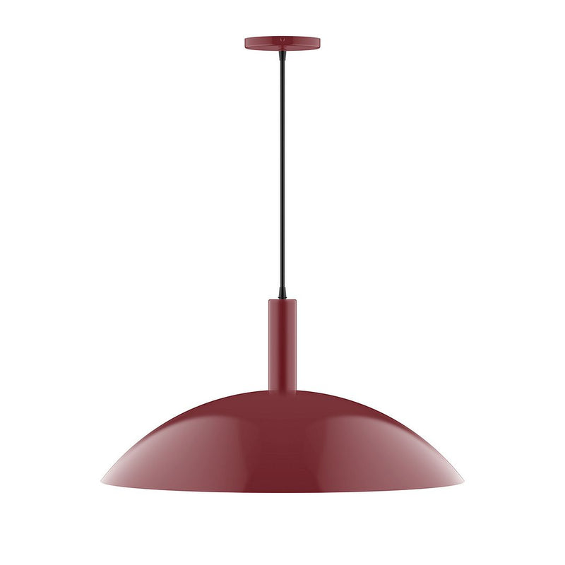 Barn red LED pendant light with dome shade and hanging cord