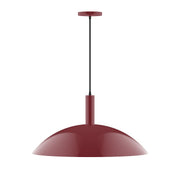 Barn red pendant light with dome shade and downrod, 24 in size