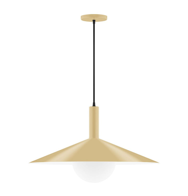 Ivory pendant light with frosted glass globe, round canopy, and long black cord