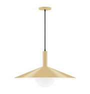Ivory glass globe pendant with wide bell shade, black cord, and round ceiling canopy