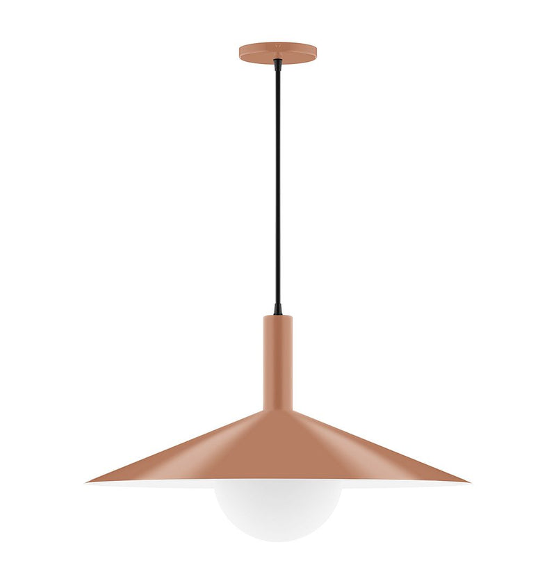 Terracotta pendant with frosted glass globe and bell shade on black cord