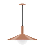 Terracotta pendant light with glass globe and wide metal shade