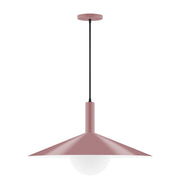 Mauve pendant light with glass globe and flared shade, 24 in hanging