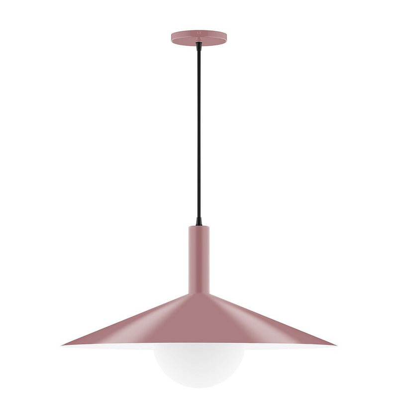 Mauve pendant light with glass globe and flared shade, 24 in hanging