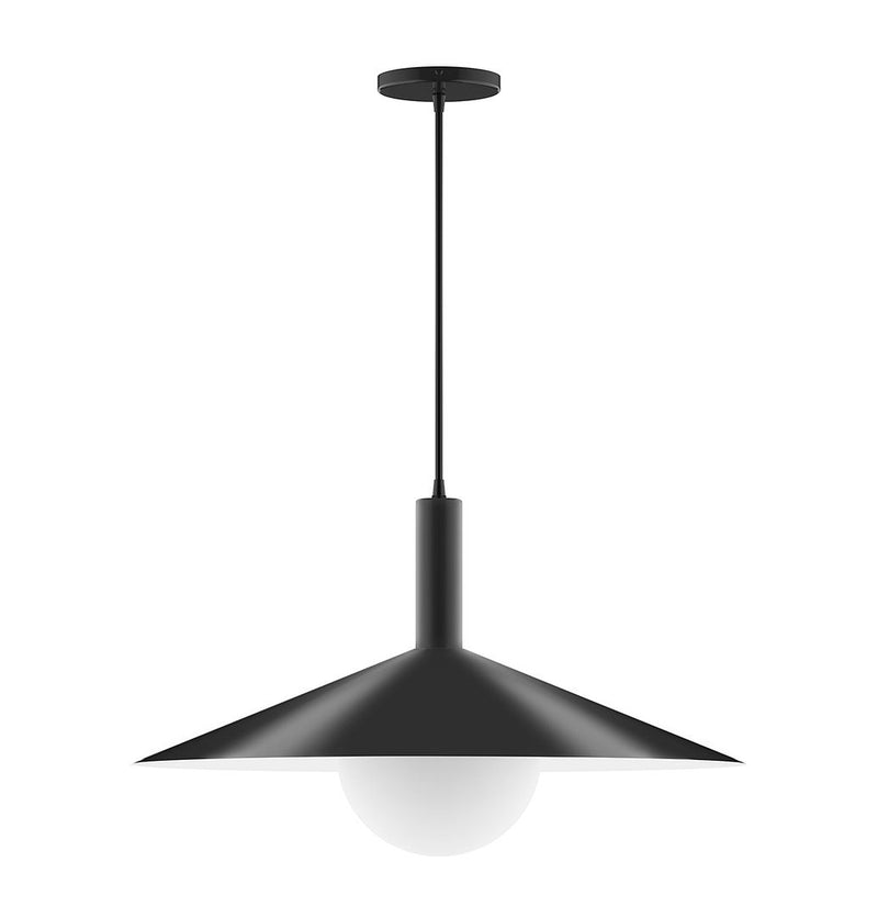 Black pendant light with bell shade and frosted glass globe