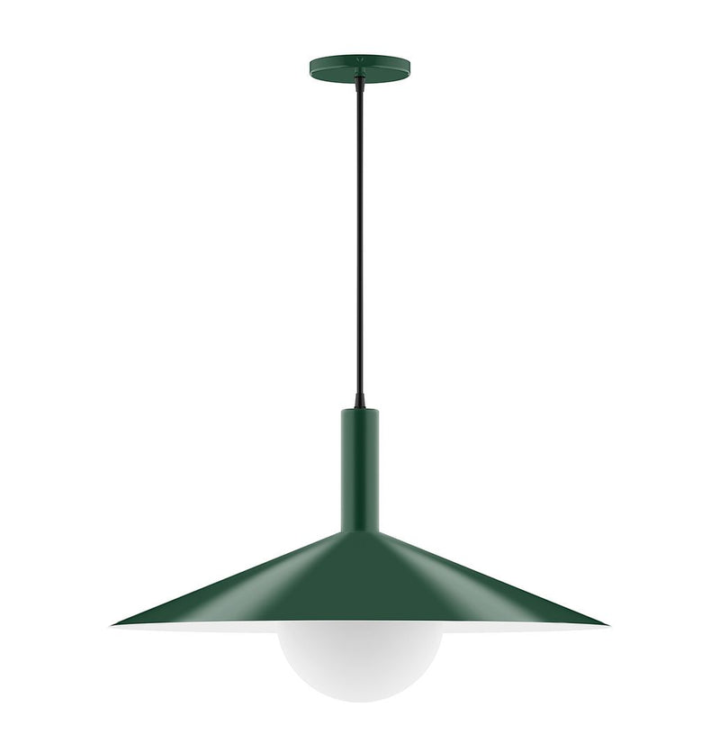 Forest green pendant lamp with glass globe shade and long black cord