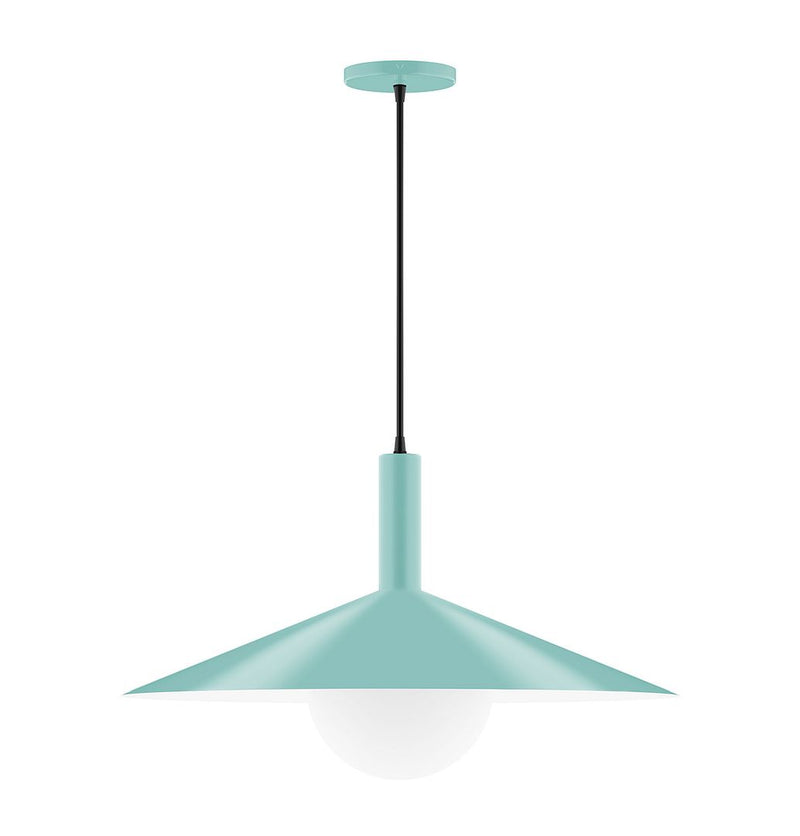 Sea green glass globe pendant light with fabric shade, 24 in.