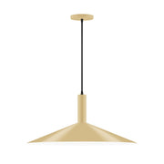 Zing LED pendant light with ivory bell shade and black cord, 24 in width