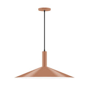 Terracotta pendant light with wide bell shade and black hanging stem